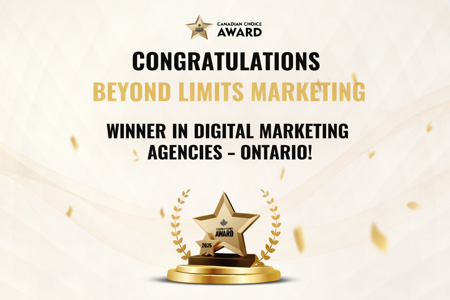 Beyond Limits Marketing Wins Canadian Choice Award in Ontario